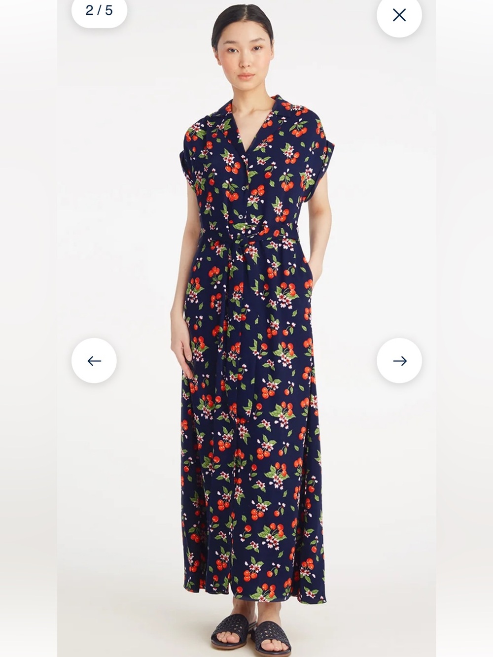 Draper James Blue Floral Dress w/ Cream Blossoms Shirt Dress Summer Medium